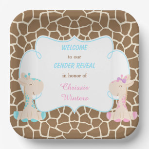 Cute Giraffes Gender Reveal Paper Plate