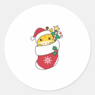 Cute Giraffes In Christmas Sock For Christmas Gira Classic Round Sticker