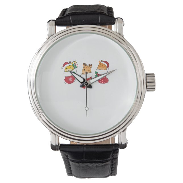 Cute Giraffes In Christmas Sock For Christmas Gira Watch (Front)