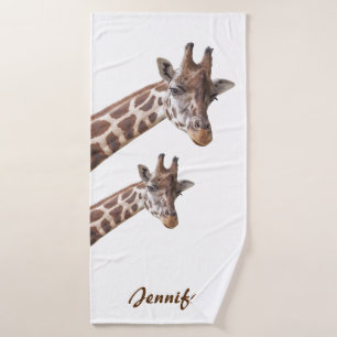Cute Giraffes Personalized Name Bath Towel Set