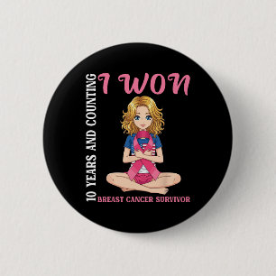 Cute Girl 10 Years And Counting I Won Breast Cance 2 Inch Round Button