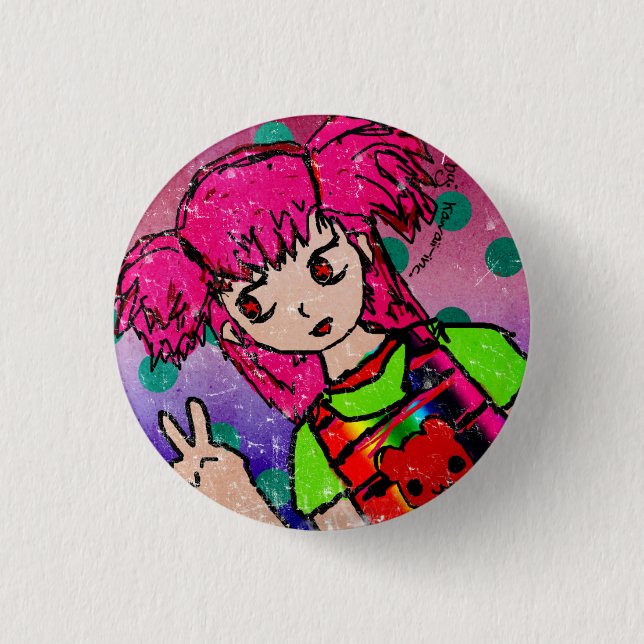 Cute girl! 1 inch round button (Front)