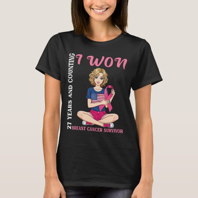 Cute Girl 27 Years And Counting I Won Breast Cance T-Shirt (Front)