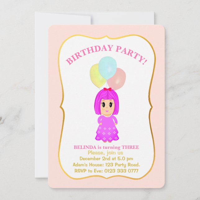 Cute Girl 3e anniversaire Invitation (Devant)