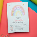 Cute Girl Abstract Rainbow Any Age Birthday Invitation<br><div class="desc">Celebrate in style with this cute modern birthday invitation featuring a pale turquoise blue background. The abstract pastel watercolor rainbow, accented with faux gold details and stars, creates a playful look suitable for all ages. The modern template is designed for easy customization, making it simple to personalize your message. This...</div>