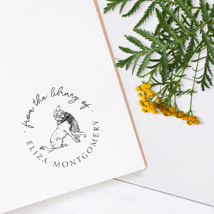 Cute Girl and Dog Custom Library Books Rubber Stamp