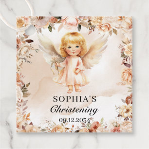 Cute girl angel blush and ivory flowers Baptism Favour Tags