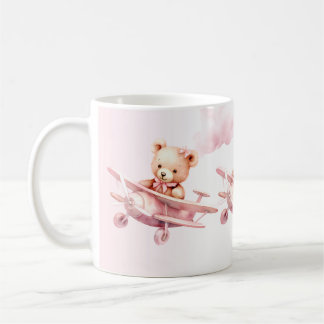 Cute Girl Baby Bear Pilot Pink Airplane Beautiful Coffee Mug