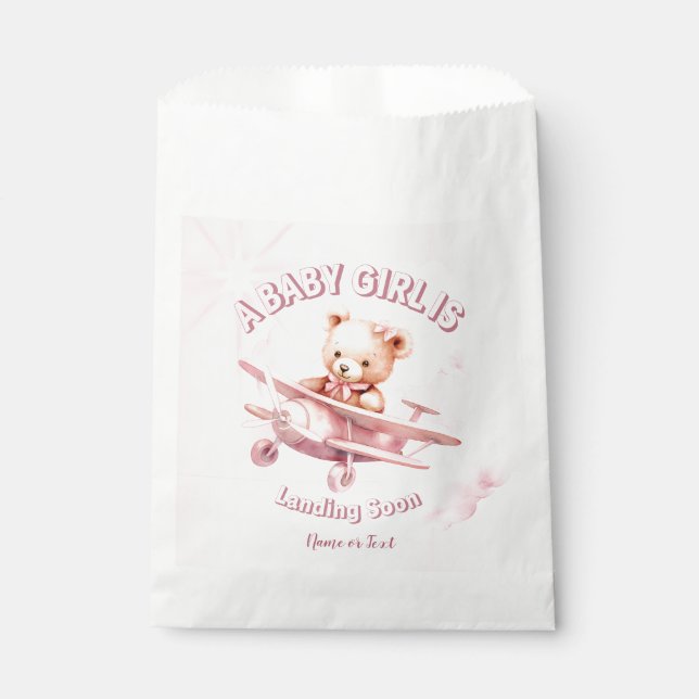 Cute Girl Baby Bear Pilot Pink Airplane Beautiful Favour Bag (Front)
