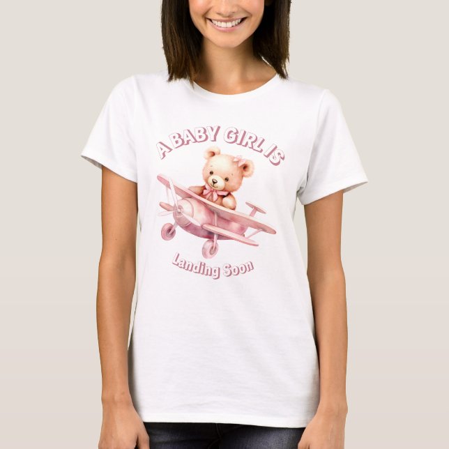 Cute Girl Baby Bear Pilot Pink Airplane Beautiful T-Shirt (Front)