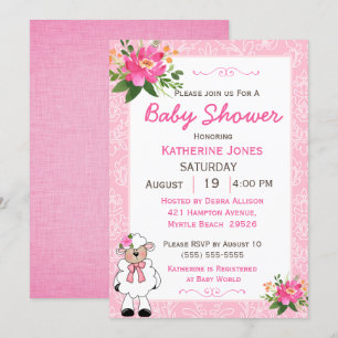 Cute Girl Baby Lamb Invitation