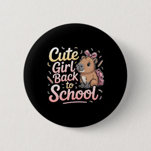 Cute Girl Back To School Capybara First Day Of Sch 2 Inch Round Button