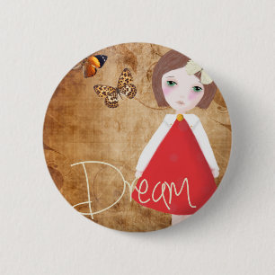 Cute Girl Badge, Whimsical Art, Badge for Kids 2 Inch Round Button
