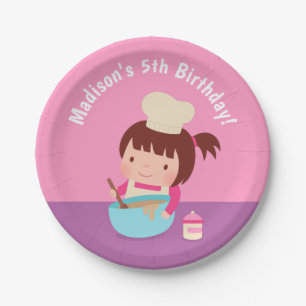 Cute Girl Baking Chef Birthday Party Supplies Paper Plate