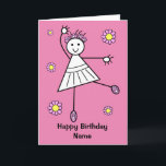 Cute Girl Ballet Dancer Pink Birthday Card<br><div class="desc">Cute cartoon of a stick girl smiling and ballet dancing wearing pink ballet shoes. She is surrounded by flowers. Card has a bright pink background but it's easy to edit this to a different colour or a nice minimal white. Easily personalise this card by editing the template text on the...</div>