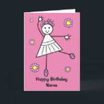Cute Girl Ballet Dancer Pink Birthday Card<br><div class="desc">Cute cartoon of a stick girl smiling and ballet dancing wearing pink ballet shoes. She is surrounded by flowers. Card has a bright pink background but it's easy to edit this to a different colour or a nice minimal white. Easily personalise this card by editing the template text on the...</div>