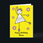 Cute Girl Ballet Dancer Yellow Birthday Card<br><div class="desc">Cute cartoon of a stick girl smiling and ballet dancing wearing pink ballet shoes. She is surrounded by flowers. Card has a bright yellow background but it's easy to edit this to a different color or a nice minimal white. Easily personalize this card by editing the template text on the...</div>
