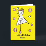 Cute Girl Ballet Dancer Yellow Birthday Card<br><div class="desc">Cute cartoon of a stick girl smiling and ballet dancing wearing pink ballet shoes. She is surrounded by flowers. Card has a bright yellow background but it's easy to edit this to a different color or a nice minimal white. Easily personalize this card by editing the template text on the...</div>