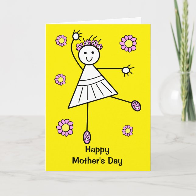 Cute Girl Ballet Dancer Yellow Mother's Day Card (Front)