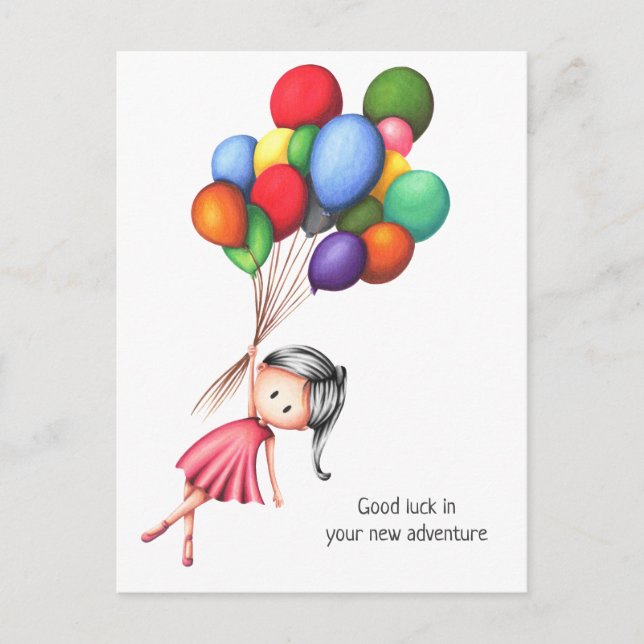 Cute Girl Balloons Personalized Farewell Postcard (Front)