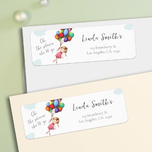 Cute Girl Balloons Return Address