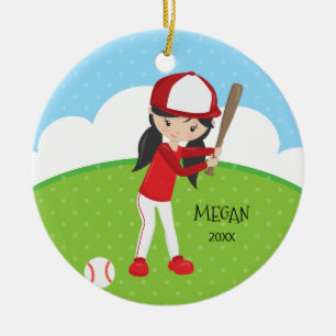 Cute Girl Baseball Personalized Christmas Ceramic Ornament