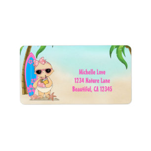 Cute Girl Beach Baby n Surfboard Tropical Address Label