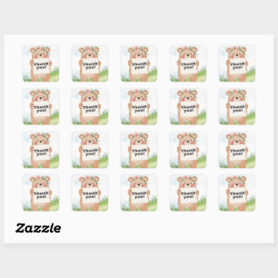 Cute girl Bear Holding name or message Square Sticker