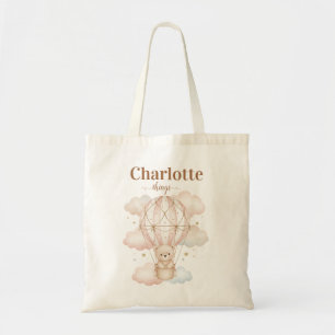 Cute Girl Bear Hot Air Balloon Monogrammed Baby  Tote Bag