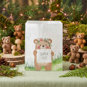 Cute girl Bear with Floral Crown Thank You Favour Bag