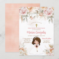 Cute Girl Bible First Holy Communion Peach Floral