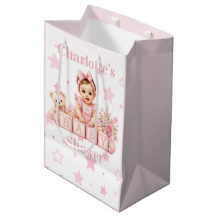 Cute Girl Block Baby Shower Medium Gift Bag