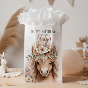 Cute Girl Boho Horse Birthday Medium Gift Bag