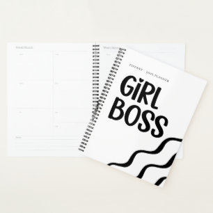 Cute Girl Boss Black and White Monogram Year Planner