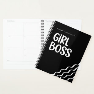 Cute Girl Boss Black and White Monogram Year Planner