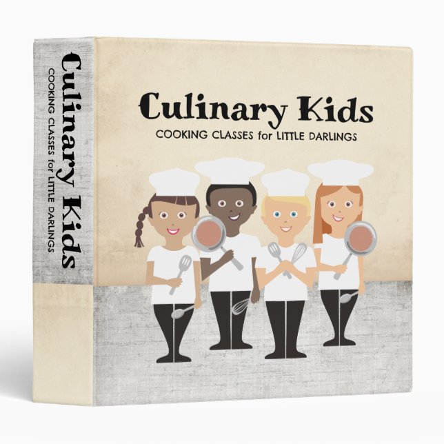 cute girl boy chefs cooking classes recipe binder (Front/Spine)