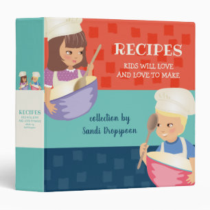 Cute girl boy children kids cookbook recipe binder