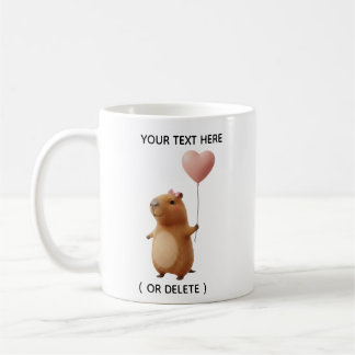 Cute Girl Capybara with Pink Heart Balloon Custom Coffee Mug