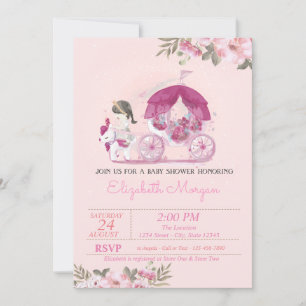 Cute Girl,Carriage ,Floral Baby Shower Invitation