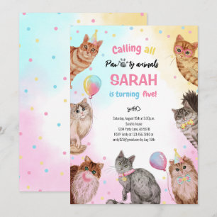 Cute Girl Cat Pawty Animals Birthday Invitation