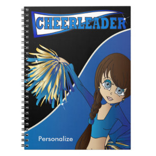 Cute Girl Cheerleader DIY Name Blue Notebook