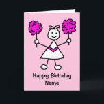 Cute Girl Cheerleader Pink Birthday Card<br><div class="desc">Cute cartoon of a little girl cheerleader holding pink pom poms.  Card has a pink background but it's easy to edit this to a different colour or a nice minimal white.  Easily personalise this card by editing the template text on the front and inside.  Thanks for viewing my designs!</div>