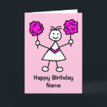 Cute Girl Cheerleader Pink Birthday Card<br><div class="desc">Cute cartoon of a little girl cheerleader holding pink pom poms.  Card has a pink background but it's easy to edit this to a different colour or a nice minimal white.  Easily personalise this card by editing the template text on the front and inside.  Thanks for viewing my designs!</div>
