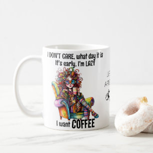 Cute Girl Coffee Colourful Hair Glasses Quote Mug