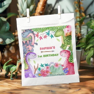 Cute Girl Dinosaur 1st Birthday Party Favour Bag