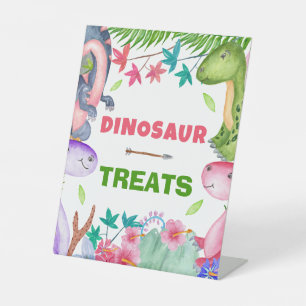 Cute Girl Dinosaur 1st Birthday Party Treats Pedestal Sign