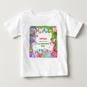 Cute Girl Dinosaur 2nd Birthday Party Baby T-Shirt
