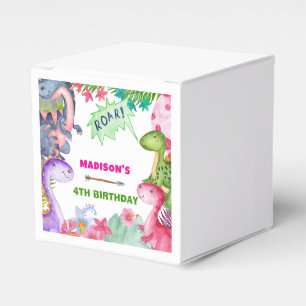 Cute Girl Dinosaur 4th Birthday Party Favor Box