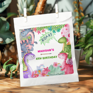 Cute Girl Dinosaur 4th Birthday Party Favour Bag