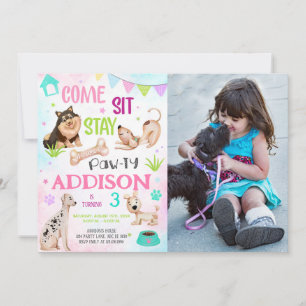 Cute Girl Dog Birthday Pawty Photo Invitation